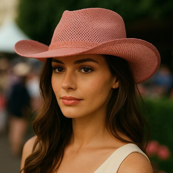 Accessories - Pink Western Mesh Sun Hat | Derby, Rodeo, Garden Party Y2K Style